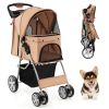 Folding Pet Stroller with Storage Basket and Adjustable Canopy